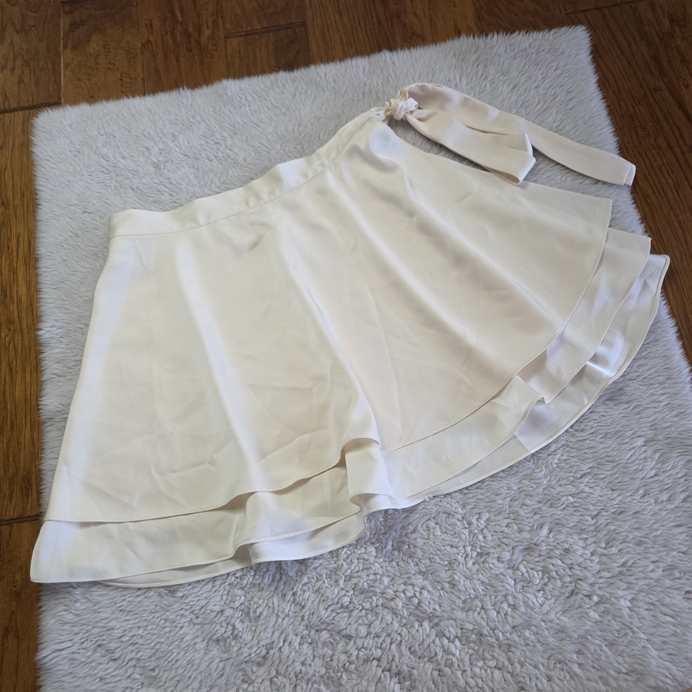 Murlong Cres. Wrap Skirt Women's Medium Off-White Ivory Satin Short Sash Belt